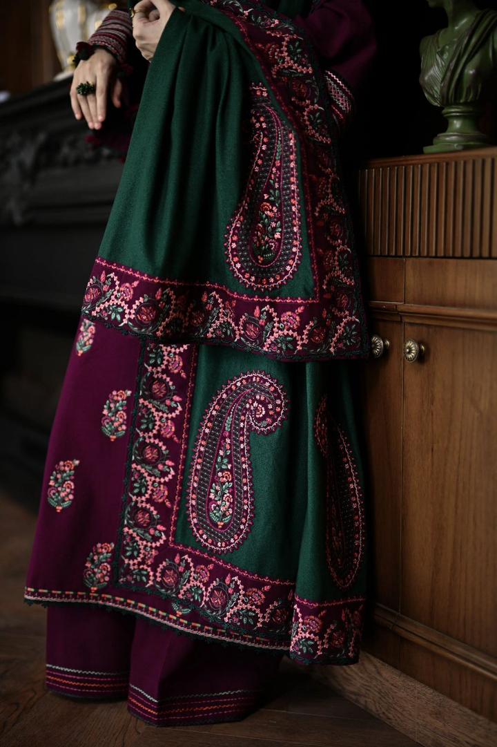 Royal Plum Khaddar Embroidered 3-Piece Suit - Premium Collection