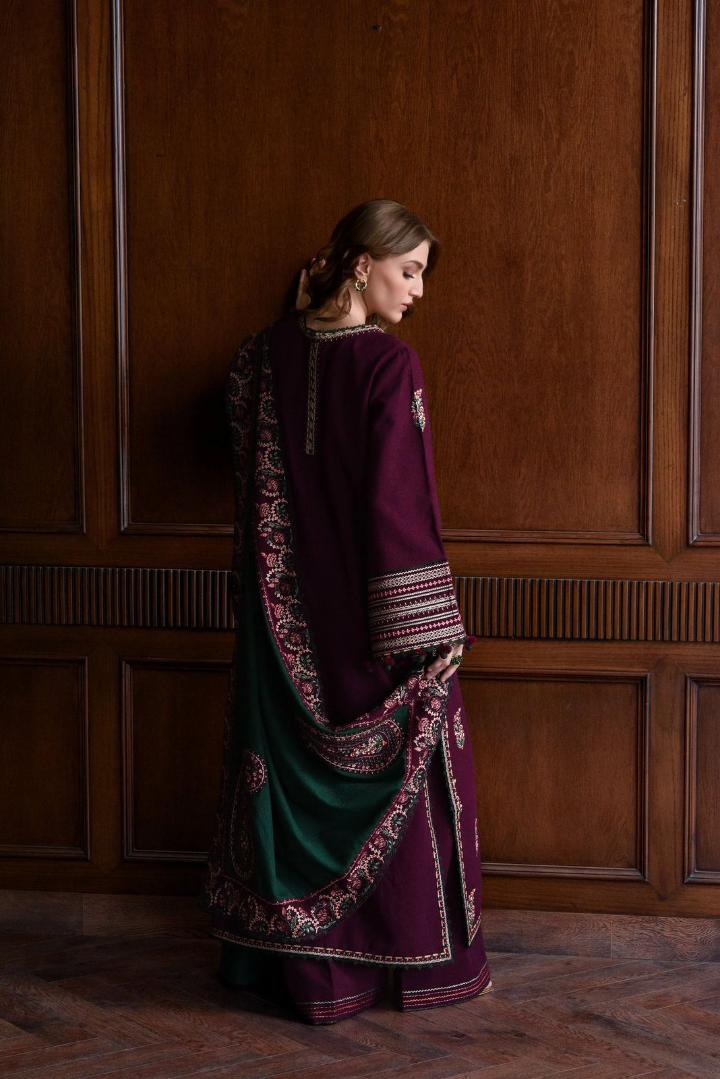 Royal Plum Khaddar Embroidered 3-Piece Suit - Premium Collection