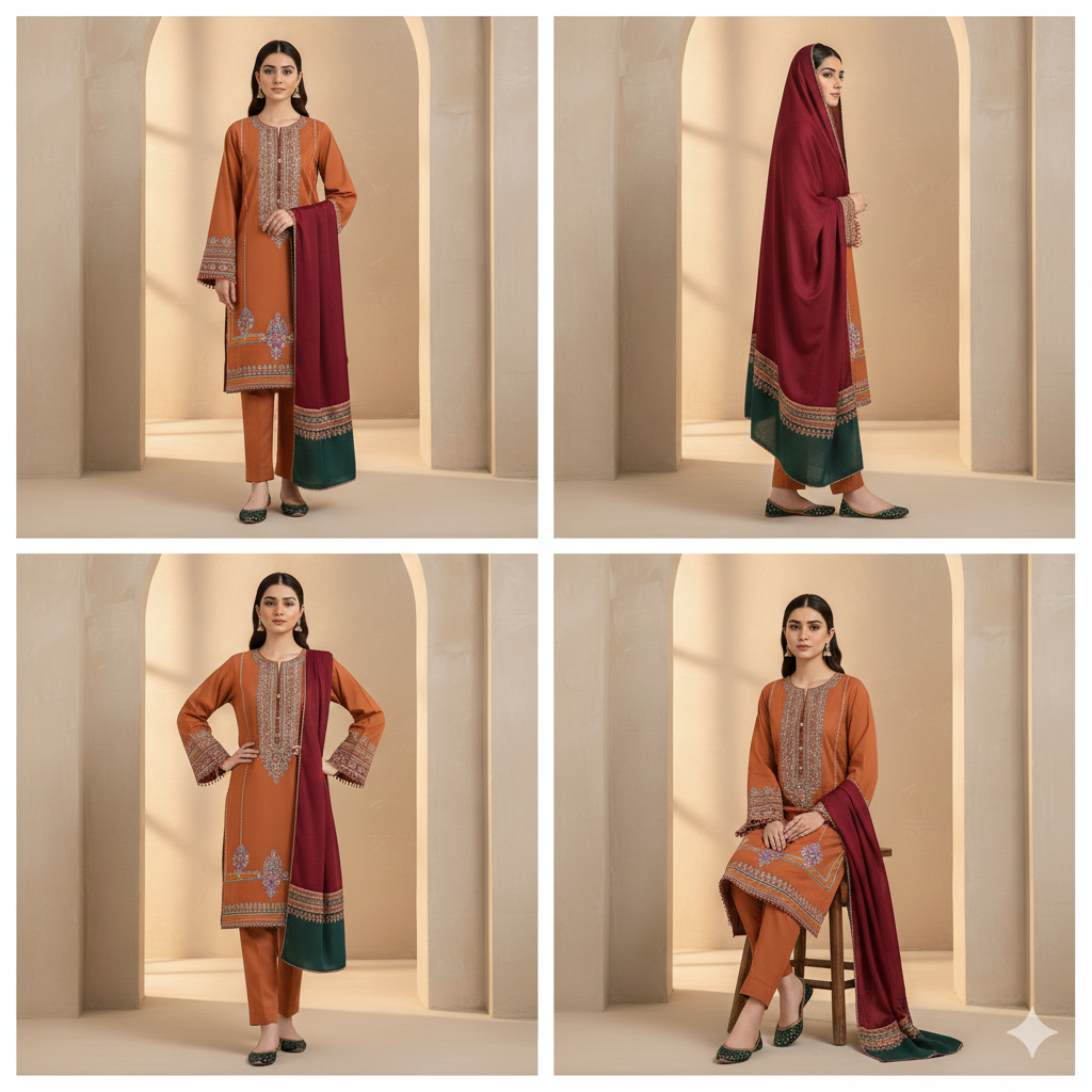 Dhanak Royal IndigoSignature 3-Piece Embroidered Winter Luxe Collection