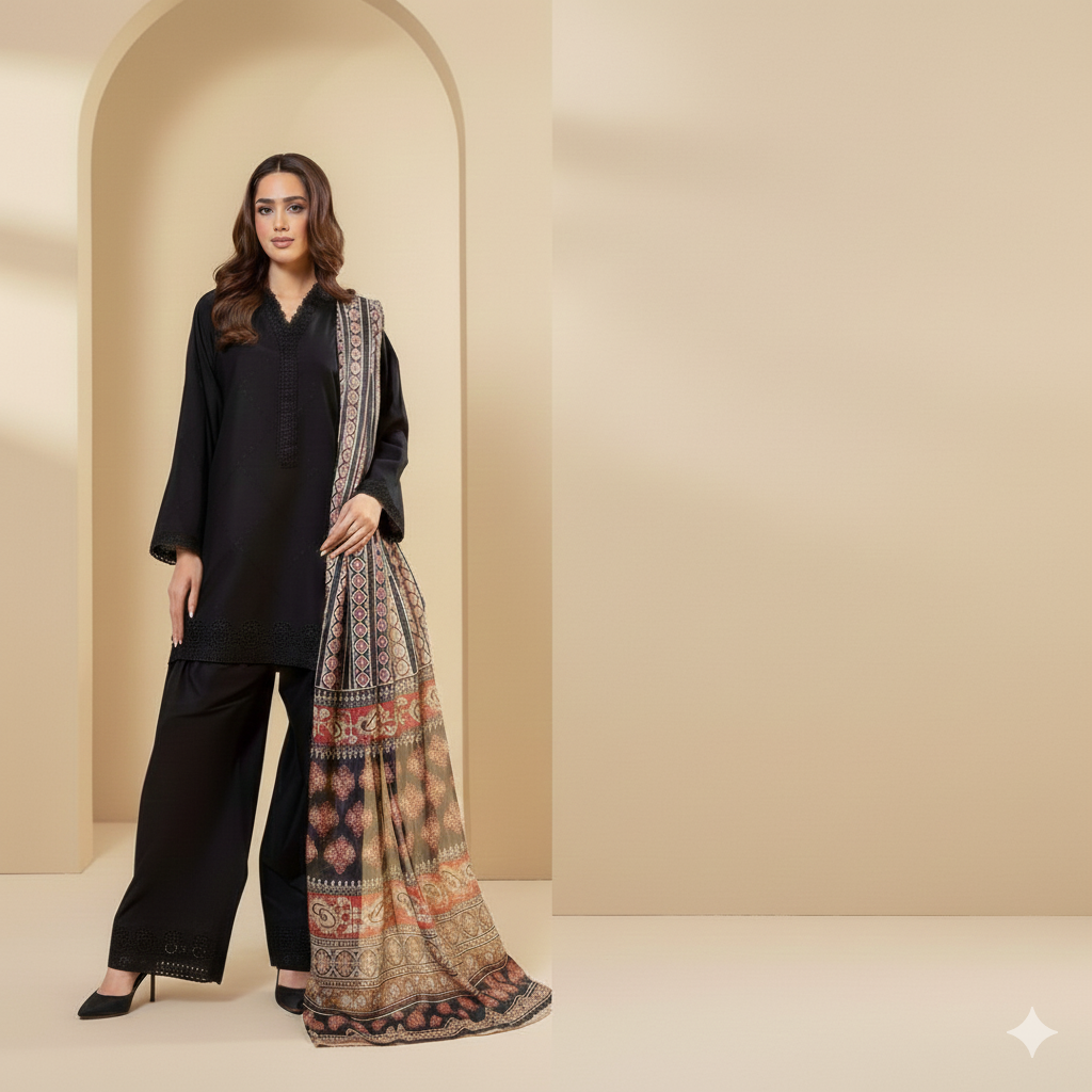 Dhanak Rust Radiance Signature 3PC Embroidered Winter Collection