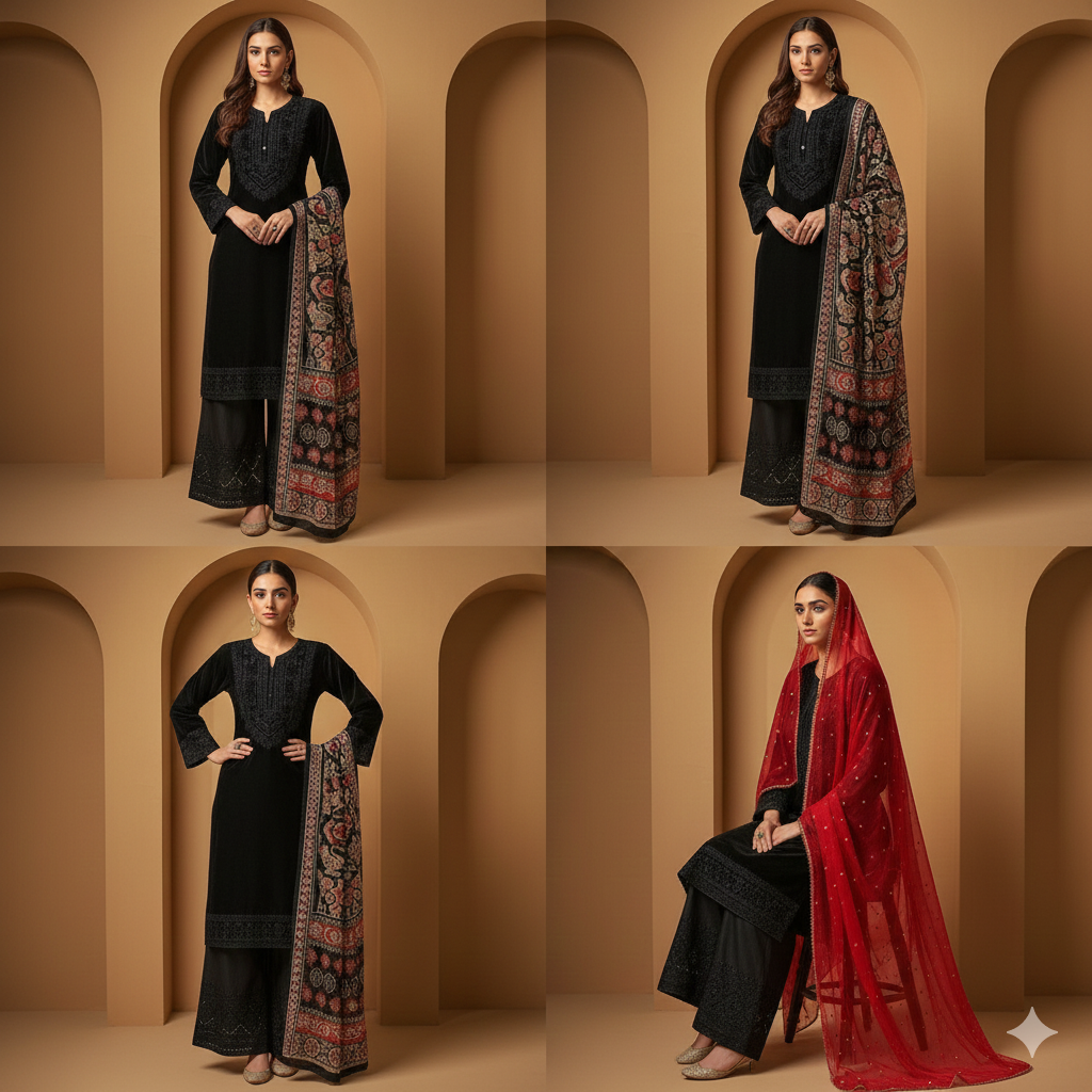Dhanak Rust Radiance Signature 3PC Embroidered Winter Collection