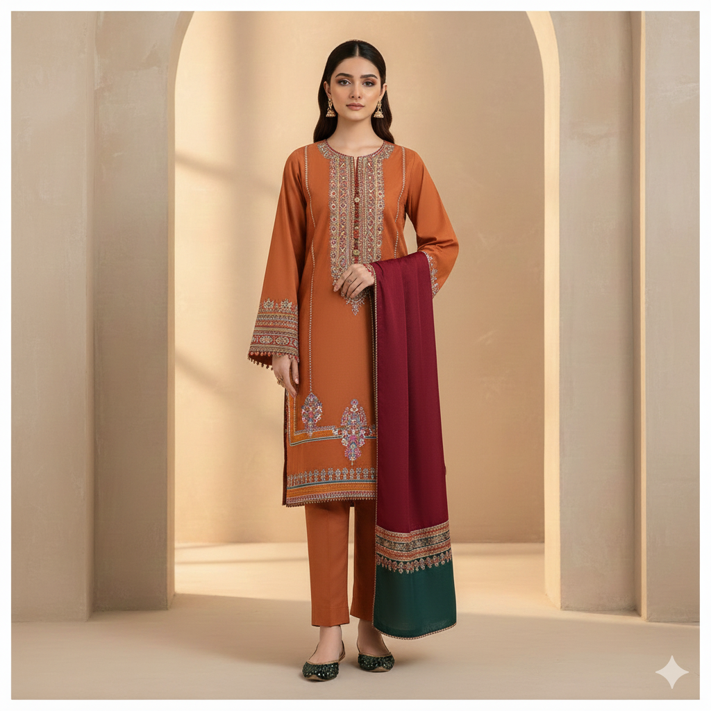 Dhanak Royal IndigoSignature 3-Piece Embroidered Winter Luxe Collection