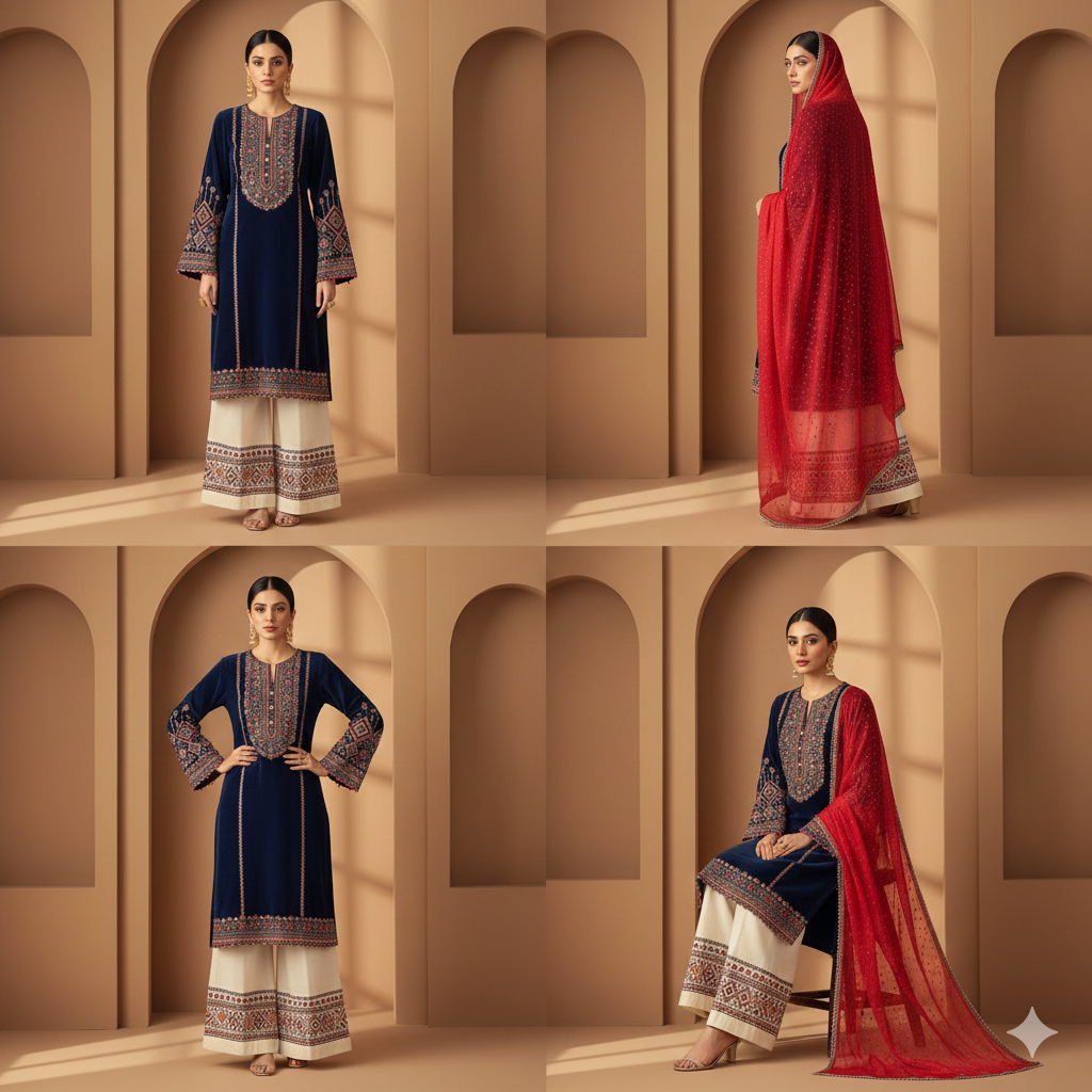 Dhanak Azure Dreams 3-Piece Embroidered Winter Collection