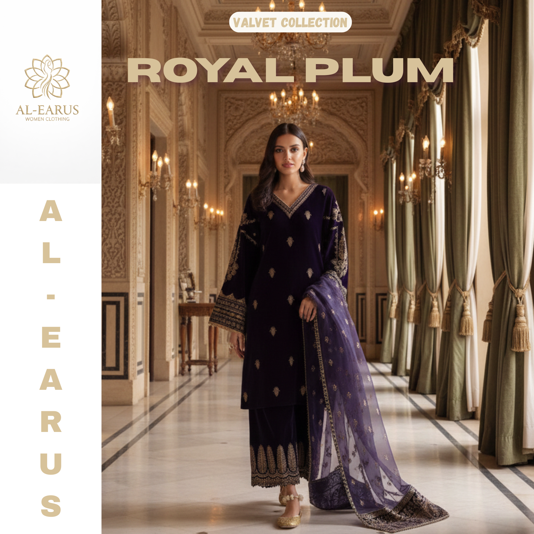 Marjan "Royal Plum" Embroidered Velvet Collection – Midnight Amethyst-UNSTICHED