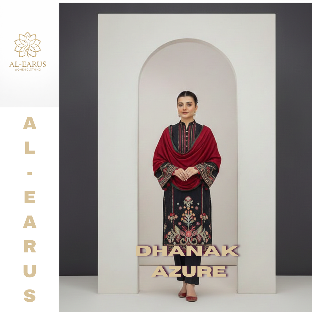 Dhanak Pashto Black Royale 3-Piece Embroidered Winter Collection
