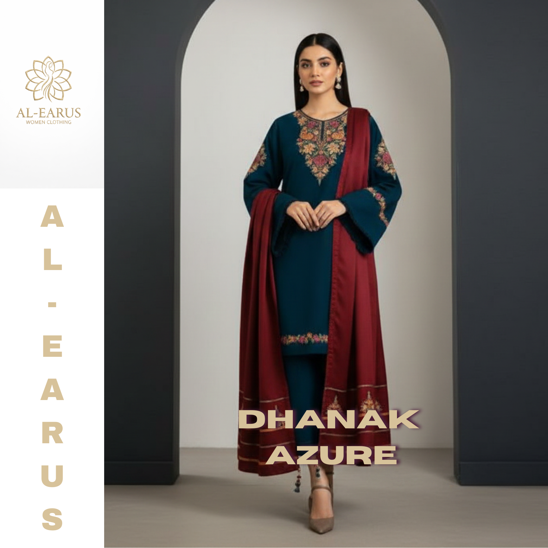 Dhanak Emerald Majesty 3-Piece Embroidered Winter Luxe Collection