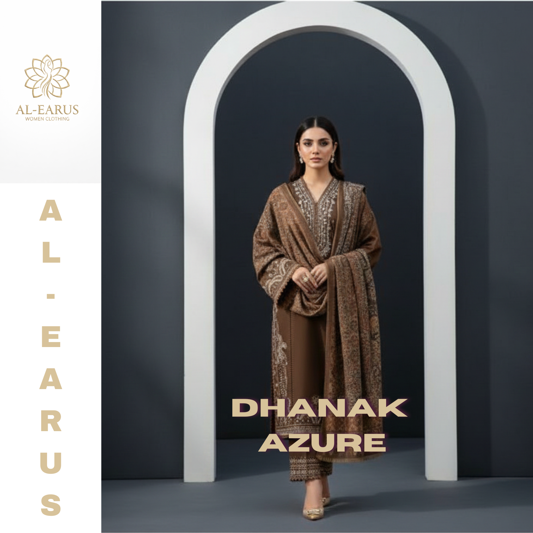 Dhanak Bronze Elegance 3-Piece Embroidered Winter Luxe Collection