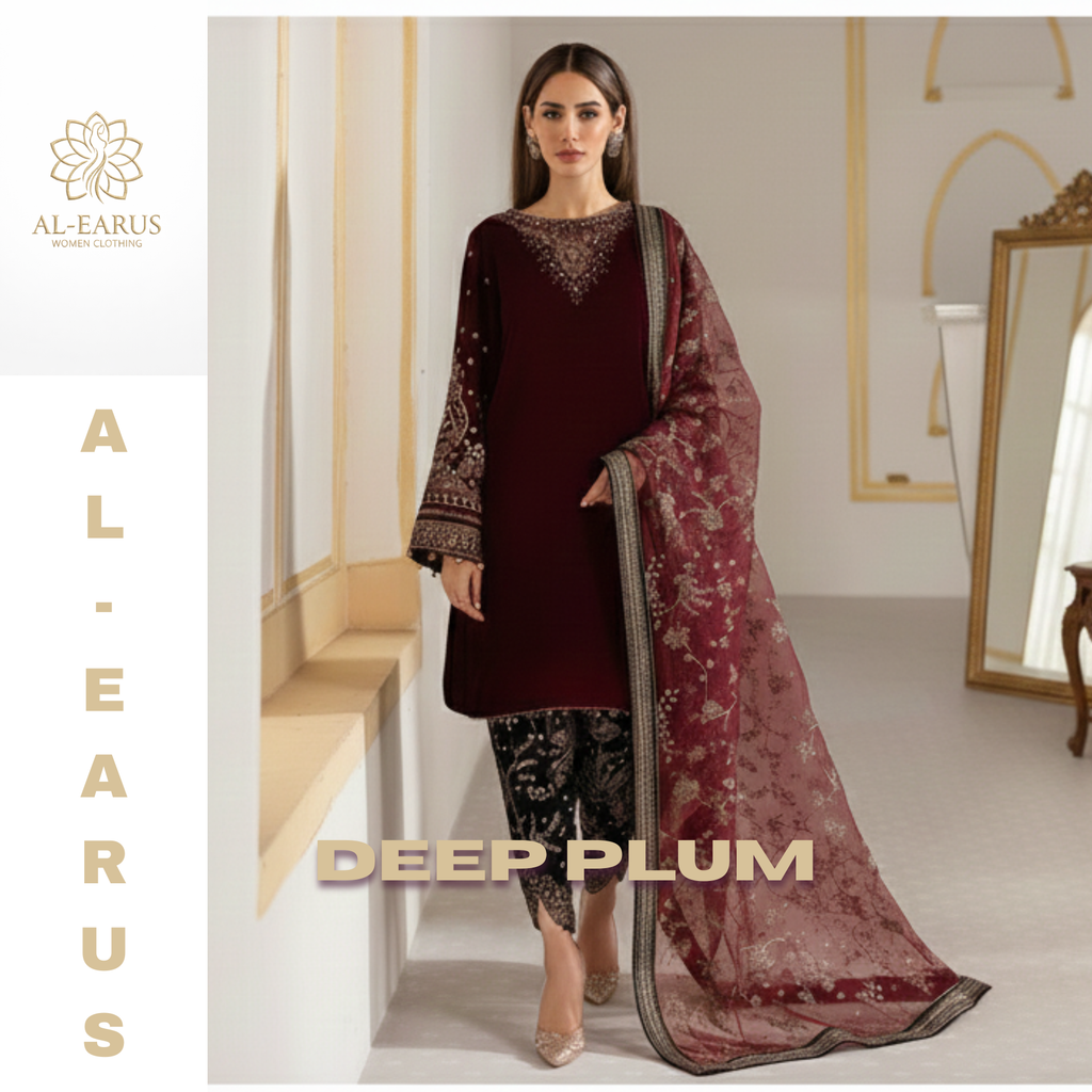 Malika-e-Durbar: Luxury Unstitched Velvet Ensemble – Deep Plum Edition