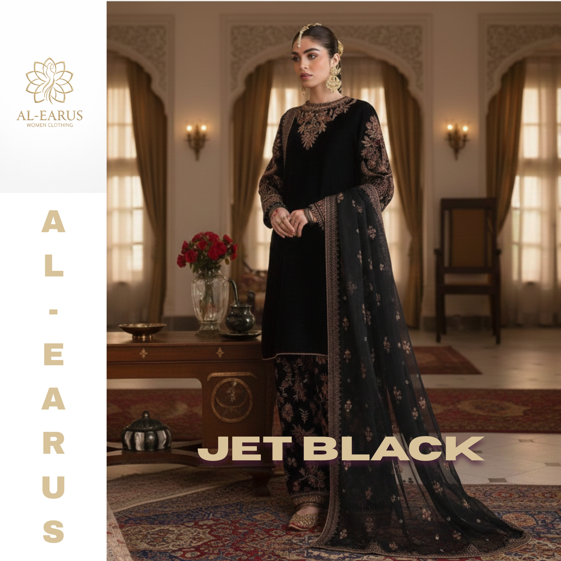 The Midnight Sultana Luxury Unstitched 3-Piece Jet Black Velvet Ensemble